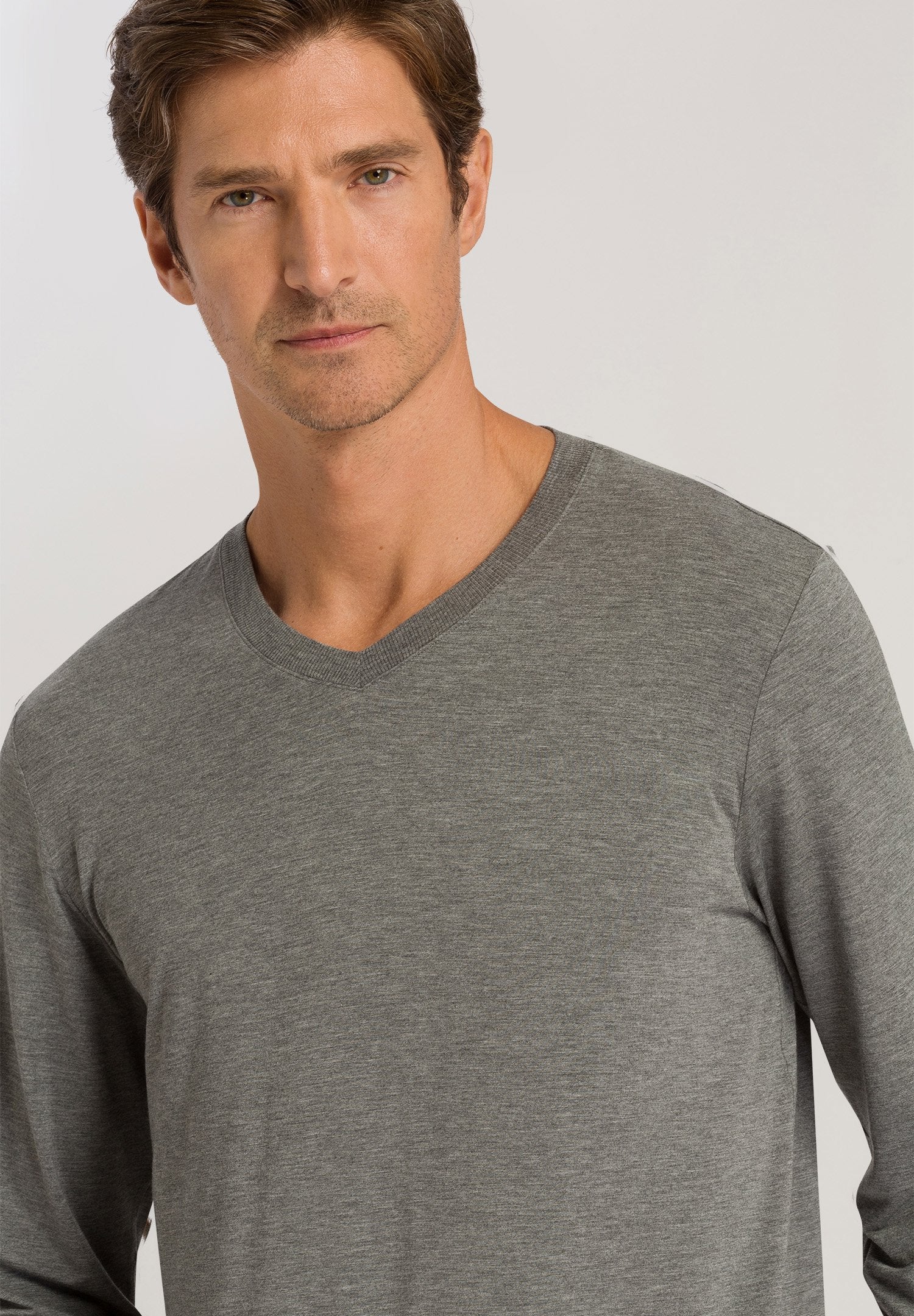 Casuals L/SLV Shirt V-Neck | stone melange 075036-071945 - Image 6